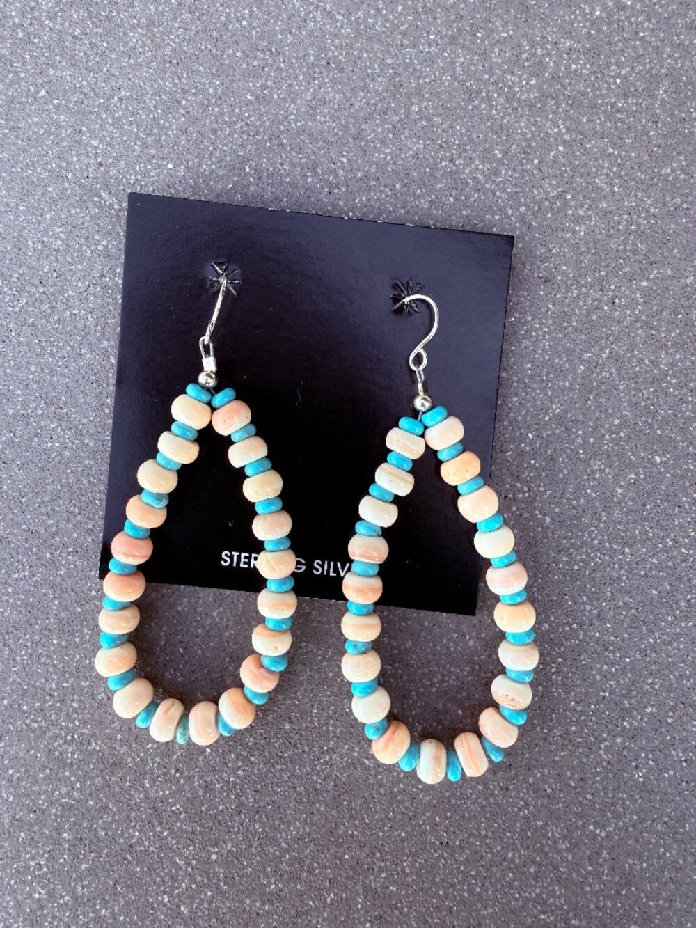 Sterling Silver Pink Conch & Turquoise Beaded Hoop Earrings